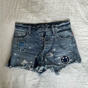 EUC RARE Lucky Brand distressed patchwork jean shorts